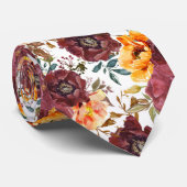 Burgundy Oranje Rustieke Herfst Waterverf Bloemig  Stropdas (Opgerold)