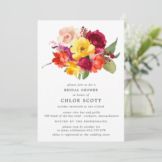 Burgundy Oranje Yellow Pink Floral Vrijgezellenfee Kaart (Staand voorkant)