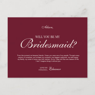 Burgundy Oude Rijkdom Wil je mijn bruidsmeisje zi Briefkaart