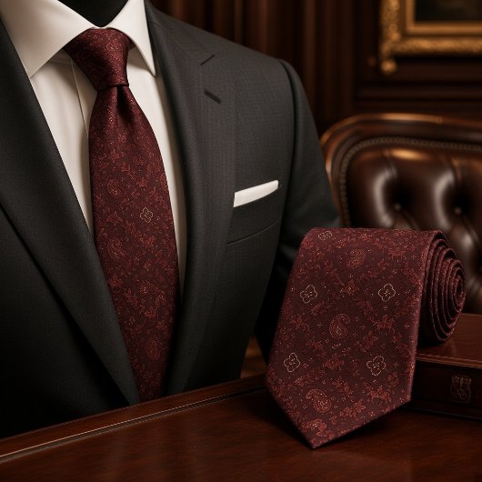 Burgundy Paard Paisley Stropdas
