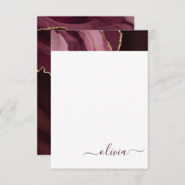 Burgundy Paars Agate Geode Gold Monogram Bedankkaart