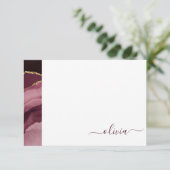 Burgundy Paars Agate Geode Gold Monogram Bedankkaart (Staand voorkant)