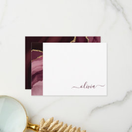 Burgundy Paars Agate Geode Gold Monogram Bedankkaart