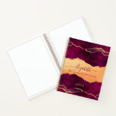 Burgundy paars agate marble roos gold monogram notitieboek (Binnen)