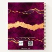 Burgundy paars agate marble roos gold monogram notitieboek (Achterkant)