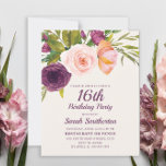 Burgundy Paars Blush Pink Floral 16e verjaardag Kaart<br><div class="desc">Elegant en mooi paars,  bogundy,  en wazige roze waterverf floral op roomkleurige uitnodiging voor 16e verjaardagsfeestje voor tieners. Neem contact met ons op voor hulp bij aanpassingen of om passende producten aan te vragen.</div>