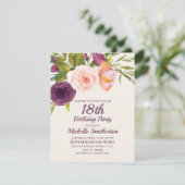 Burgundy Paars Blush Pink Floral 18th Birthday Kaart (Staand voorkant)