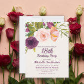 Burgundy Paars Blush Pink Floral 18th Birthday Kaart