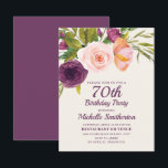 Burgundy Paars Blush Pink Floral 70th Birthday Kaart<br><div class="desc">Elegant en mooi paars,  bogundy,  en wazige roze waterverf floral op roomkleurige uitnodiging van de 70ste verjaardagspartij voor vrouwen. Neem contact met ons op voor hulp bij aanpassingen of om passende producten aan te vragen.</div>