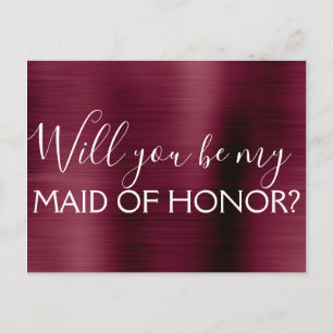 Burgundy Paars Elegant en Modern Maid of Honor Uitnodiging Briefkaart
