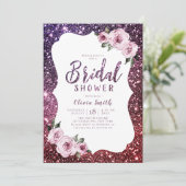 Burgundy paars glitter floral vrijgezellenfeest kaart (Staand voorkant)