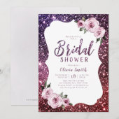 Burgundy paars glitter floral vrijgezellenfeest kaart (Voorkant / Achterkant)