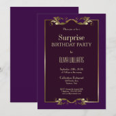 Burgundy Paars Gold Surprise Birthday Kaart (Voorkant / Achterkant)