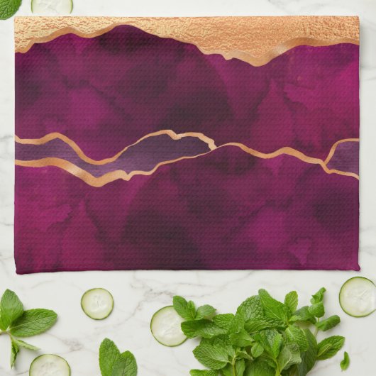 Burgundy paars goudmagermarmer roos goud theedoek (Gevouwen)