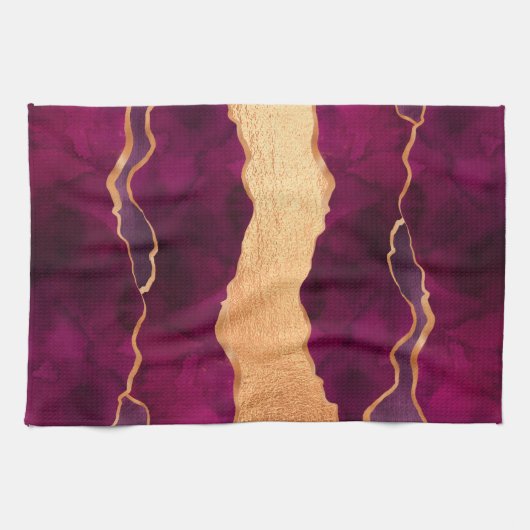 Burgundy paars goudmagermarmer roos goud theedoek (Horizontaal)