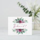 Burgundy Paars Ivory Floral Bridesmaid Briefkaart (Staand voorkant)