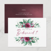 Burgundy Paars Ivory Floral Bridesmaid Briefkaart (Voorkant / Achterkant)