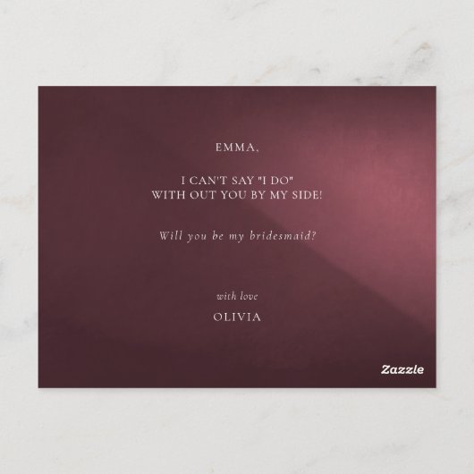 Burgundy Paars Ivory Floral Bridesmaid Briefkaart (Achterkant)