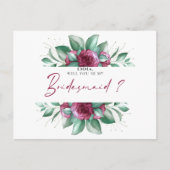 Burgundy Paars Ivory Floral Bridesmaid Briefkaart (Voorkant)