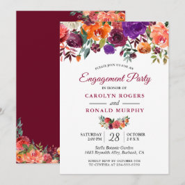 Burgundy Paars Oranje Floral Engagement Party Kaart