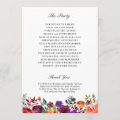 Burgundy Paars Oranje Floral Wedding Programmakaart (Achterkant)