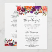 Burgundy Paars Oranje Floral Wedding Programmakaart (Voorkant / Achterkant)