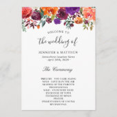 Burgundy Paars Oranje Floral Wedding Programmakaart (Voorkant)