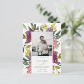 BURGUNDY PAARS PINK GREEN FLORAL BEWAREN DE DATUM AANKONDIGINGSKAART (Staand voorkant)