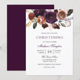 Burgundy Paars Plum Floral Christening Baptisme Kaart