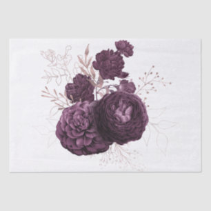 Burgundy Paars Roos Gold Floral Bouquet Tissuepapier