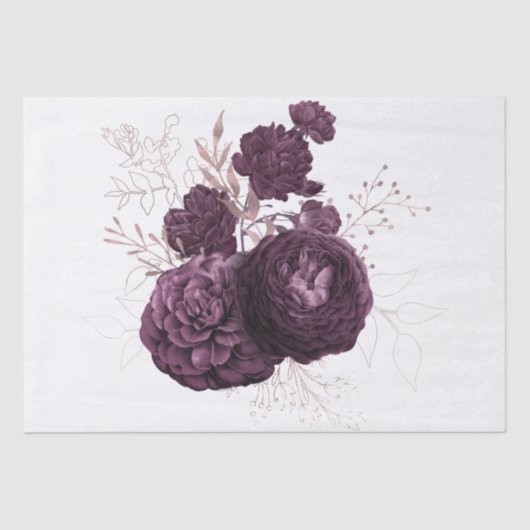 Burgundy Paars Roos Gold Floral Bouquet Tissuepapier (Voorkant)