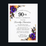 Burgundy Paars Yellow 90th Birthday Briefkaart<br><div class="desc">Eer een speciale vrouw met deze elegante en vrouwelijke 90th Birthday party uitnodiging.</div>