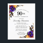 Burgundy Paars Yellow 90th Birthday Briefkaart<br><div class="desc">Eer een speciale vrouw met deze elegante en vrouwelijke 90th Birthday party uitnodiging.</div>