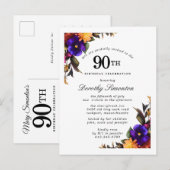 Burgundy Paars Yellow 90th Birthday Briefkaart (Voorkant / Achterkant)