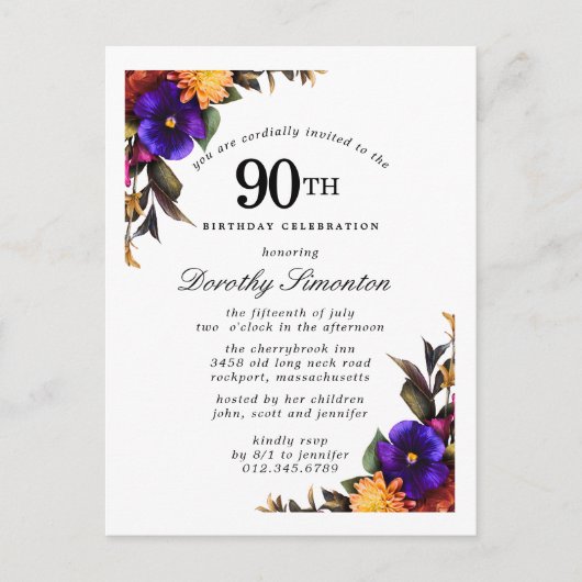 Burgundy Paars Yellow 90th Birthday Briefkaart (Voorkant)