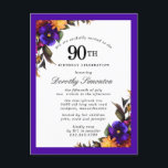 Burgundy Paars Yellow 90th Birthday Briefkaart<br><div class="desc">Eer een speciale vrouw met deze elegante en vrouwelijke 90th Birthday party uitnodiging.</div>