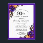 Burgundy Paars Yellow 90th Birthday Briefkaart<br><div class="desc">Eer een speciale vrouw met deze elegante en vrouwelijke 90th Birthday party uitnodiging.</div>