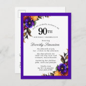 Burgundy Paars Yellow 90th Birthday Briefkaart (Voorkant / Achterkant)