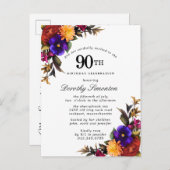 Burgundy Paars Yellow 90th Birthday Uitnodiging (Voorkant / Achterkant)