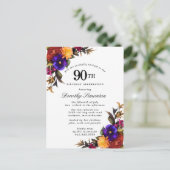 Burgundy Paars Yellow 90th Birthday Uitnodiging (Staand voorkant)
