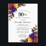 Burgundy Paars Yellow 90th Birthday Uitnodiging Briefkaart<br><div class="desc">Eer een speciale vrouw met deze elegante en vrouwelijke 90th Birthday party uitnodiging.</div>