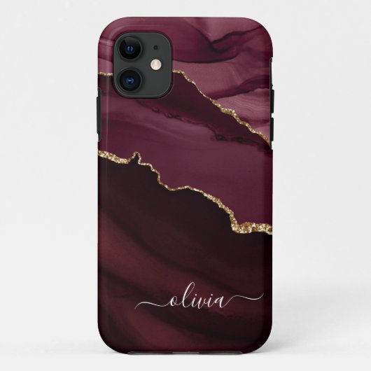 Burgundy Paarse Agate Geode Gouden Monogram Case-Mate iPhone Case (Achterkant)