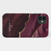 Burgundy Paarse Agate Geode Gouden Monogram Case-Mate iPhone Case (Achterkant (horizontaal))
