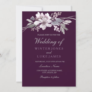 Burgundy Paarse Floral Elegant Wedding Invitation Kaart