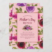 Burgundy Paarse Floral op roze Moederdag Kaart (Voorkant / Achterkant)