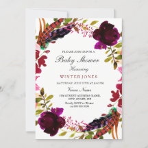 Burgundy Paarse Floral Wreath Baby shower Invite