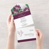 Burgundy Paarse King Protea Waterverf All In One Uitnodiging (Afscheurbaar)
