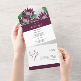 Burgundy Paarse King Protea Waterverf All In One Uitnodiging