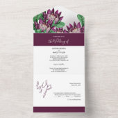 Burgundy Paarse King Protea Waterverf All In One Uitnodiging (Binnen)