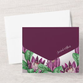 Burgundy Paarse King Protea Waterverf All In One Uitnodiging